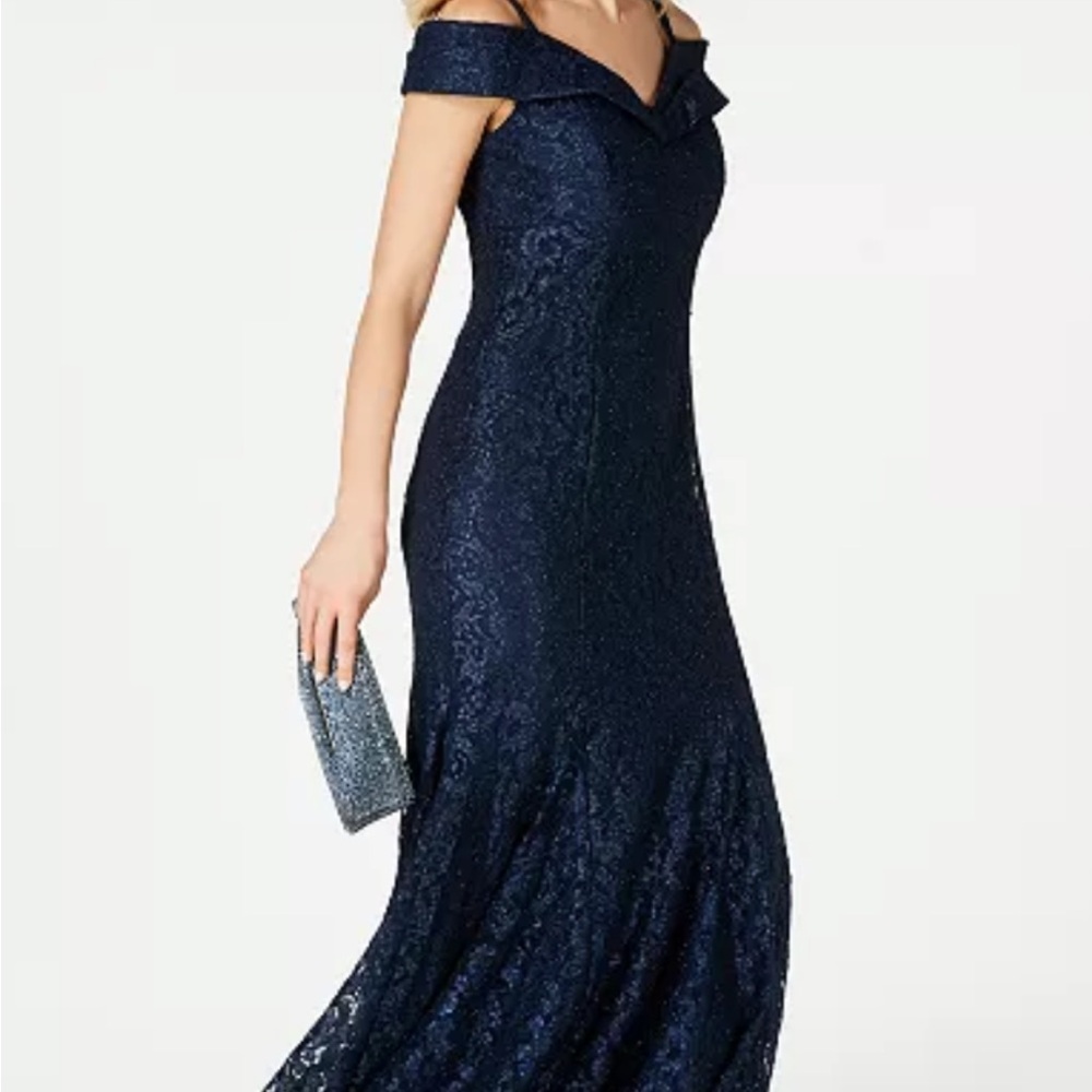 R&M Richards Blue Gown Sleeveless Off the Shoulder